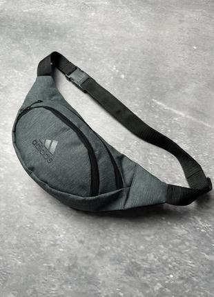 Сумка через плече adidas (адідас) темно-сіра  бананка чоловіча жіноча сумка на пояс тканинна1 фото
