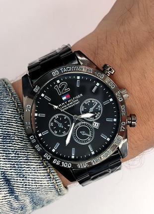 Мужские наручные часы на металлическом браслете черного цвета, дата2 фото