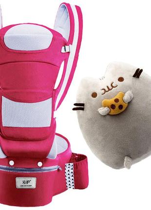 Хипсит, ерго-рюкзак кенгуру переноска baby carrier 6 в 1 темно-рожевий і пушини кет з печивом (n-1392)