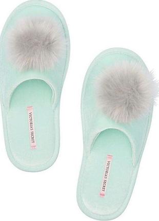 Капці victoria's secret velour pom pom green slippers1 фото