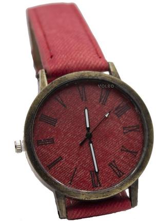 Наручний годинник джинсові volro червоний (vol-447)
