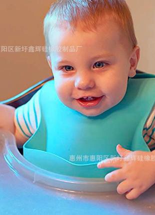 Набор силиконовая тарелка коврик для кормления ребенка 22х15 см и слюнявчик силиконовый 30х23 см (vol-1104)8 фото