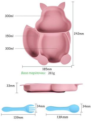 Набор y1 силиконовая тарелка форма белки, слюнявчик, тарелка глубокая, ложка, вилка, бутылка-ложка (n-9758)2 фото