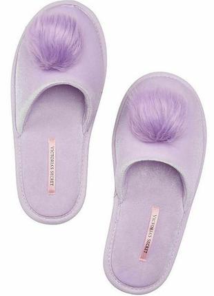 Тапочки victoria’s secret velour pom pom lilac slippers1 фото