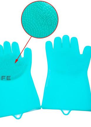 Силіконові рукавички багатофункціональні прибирання, чистка, миття посуду, рогачі 2life блакитний (n-528)2 фото