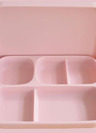 Детская пяти-секционная силиконовая тарелка с присоской с крышкой розовый (n-10196)