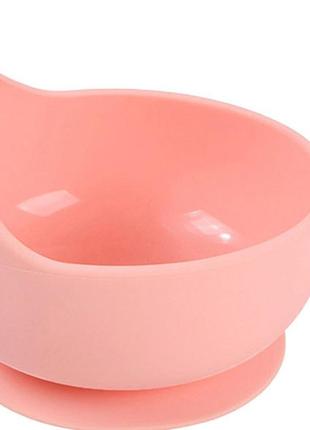 Набор силиконовая круглая тарелка y12 для первых блюд и ложка розовый (vol-10165)