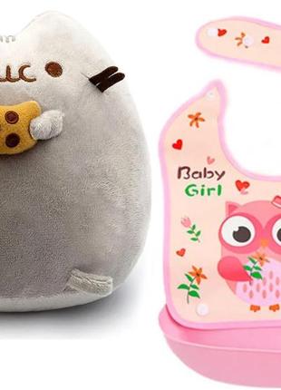 М'яка іграшка пушини кет з печивом gray з відстібними слюнявчиком (n-1806)