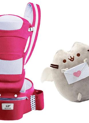 Хипсит, ерго-рюкзак кенгуру переноска baby carrier 6 в 1 темно-рожевий і пушини кет з листом (vol-1388)