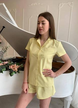 Лимонная натуральная льняная летняя пижама/домашняя костюм рубашка и шорты s-l