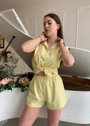 Лимонная натуральная льняная летняя пижама/домашняя костюм рубашка и шорты s-l4 фото
