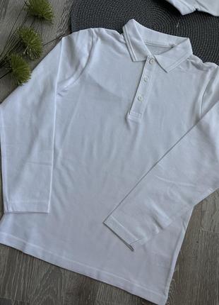 Біла сорочка кофта шкільна з комірцем поло з довгим рукавом світшот дитячий1 фото