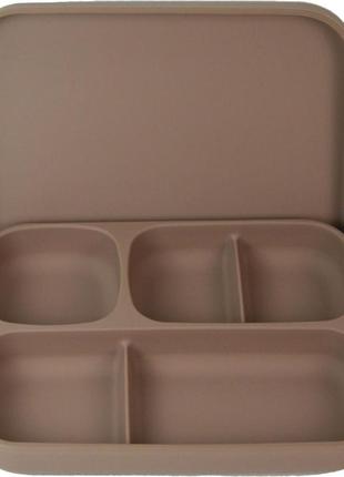 Детская пяти-секционная силиконовая тарелка с присоской с крышкой коричневый (vol-10197)