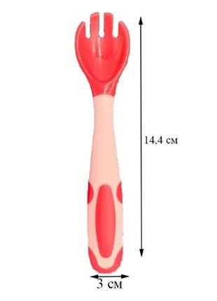 Набір слинявчик силіконовий фіолетовий, термочутлива ложка, виделка червоний (n-9957)5 фото
