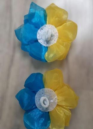 Банти для волосся жовто-блакитні на гумці2 фото