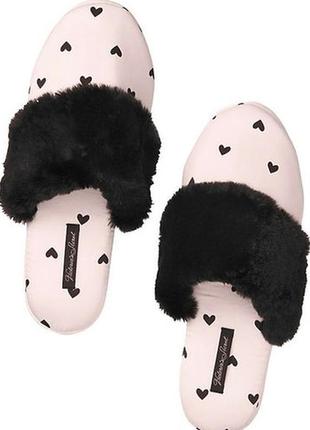 Тапочки victoria’s secret satin pink hearts slippers1 фото