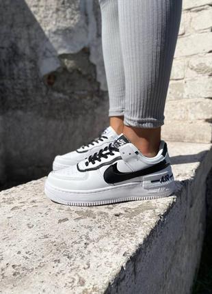 Женские кроссовки кеды nike air force 1 shadow white black найк аир форс шадов беже с чернением