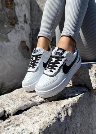 Женские кроссовки кеды nike air force 1 shadow white black найк аир форс шадов беже с чернением6 фото