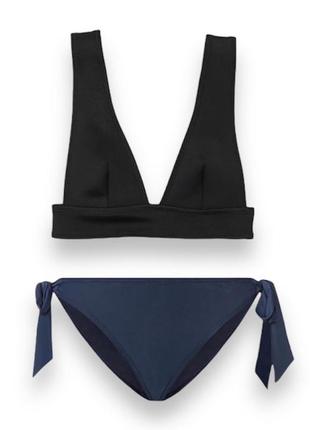 Купальник раздельный топ черный h&m 75с/ низ синий esmara 38 (м)