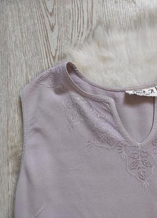 Сиреневая лиловая натуральная блуза майка вышивкой цветочной фиолетовая батал большого размера6 фото