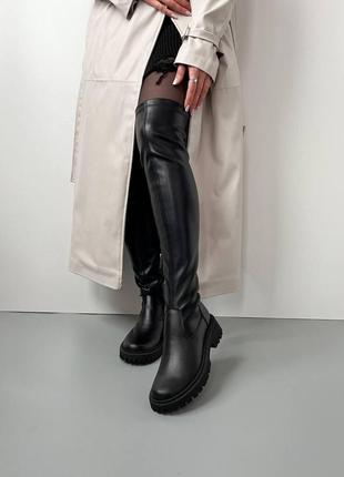 Ботфорты кожаные зимние черные, натуральная кожа, ботфорты выше колена, фабричные6 фото