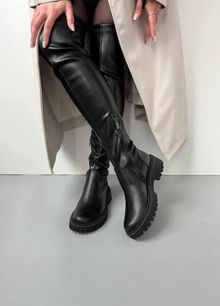 Ботфорты кожаные зимние черные, натуральная кожа, ботфорты выше колена, фабричные5 фото