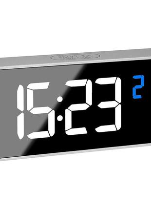 Настольные часы tfa (60203254) зеркальные 16 сигналов будильника c led подсветкой серебристые