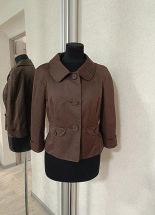 Дизайнерский пиджак жакет laurel укороченный 3/4 рукав шоколадного цвета в виде винтажного ретро стиля1 фото