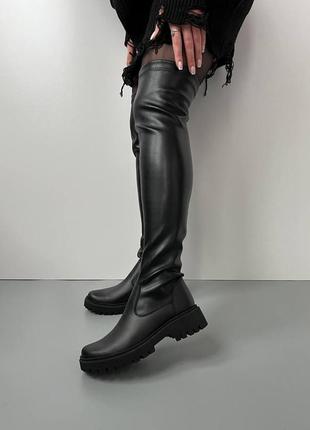 Ботфорты кожаные  демисезонные черные, натуральная кожа, ботфорты выше колена, фабричные3 фото