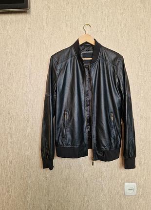 Стильный кожаный бомбер, куртка из натуральной кожи louis feraud, оригинал