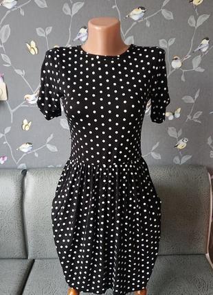 Женское чёрное платье в горошек  р.42/441 фото