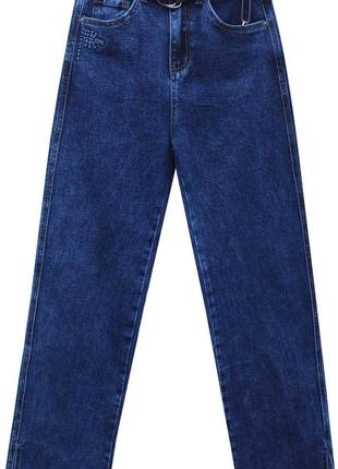 Модні прямі джинси жіночі в підлогу з розрізами5 фото