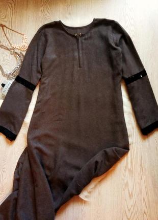Сіре довге плаття в підлогу чорні паєтки блискуче капюшон волани рукава трапеці2 фото