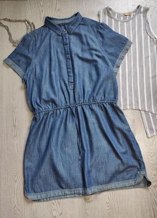 Синее голубое джинсовое сарафан короткое платье рубашка короткий рукав натуральное батал1 фото