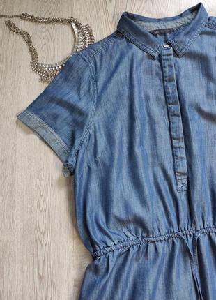 Синее голубое джинсовое сарафан короткое платье рубашка короткий рукав натуральное батал7 фото