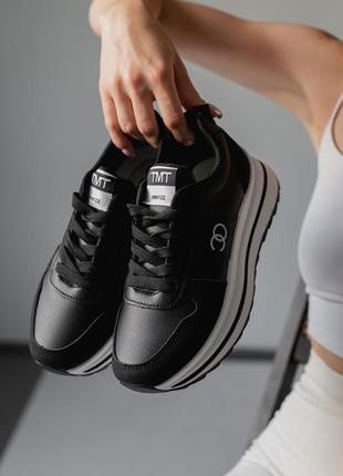 Суперовые черные кроссовки с белой подошвой, экокожа4 фото