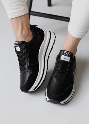 Суперовые черные кроссовки с белой подошвой, экокожа5 фото