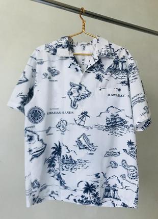 Гавайские рубашки, бело-синего цвета, размер l - xl1 фото