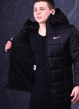 Чоловіча куртка зимова nike до - 25*с тепла на флісі з капюшоном чорна пуховик найк2 фото