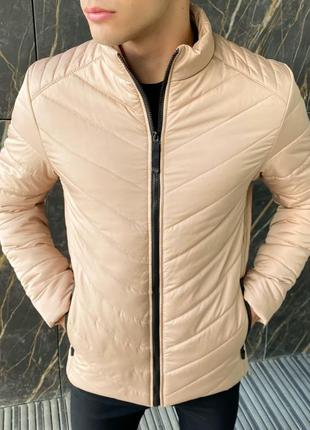 Куртка мужская демисезонная стеганая vpevn до 0*с бежевая куртка утепленная осенняя весенняя4 фото