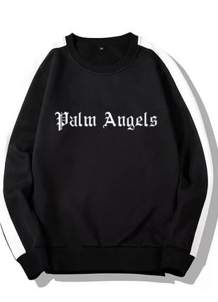 Толстовка мужская зимняя с лампасами palm angels черная кофта теплая на флисе свитшот мужской палм ангелс