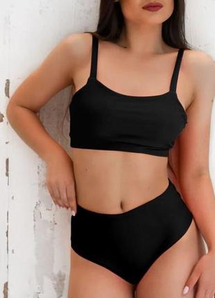 Женский купальник бифлекс dotyk baze черный | комплект пляжный женский топ + плавки на лето1 фото