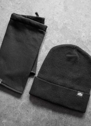 Комплект шапка + баф s podvorotom до -25*с черно-синий | комплект унисекс зимний теплый |3 фото