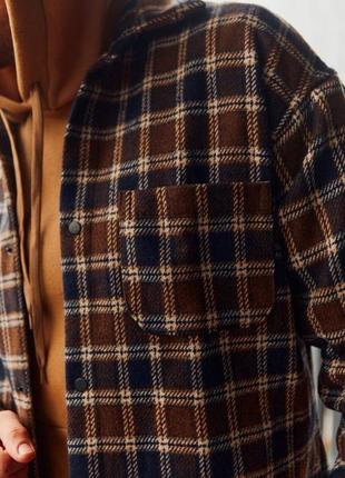 Сорочка чоловіча кашемірова у клітинку тепла boss коричнева | чоловіча сорочка з начосом зимова топ якості2 фото