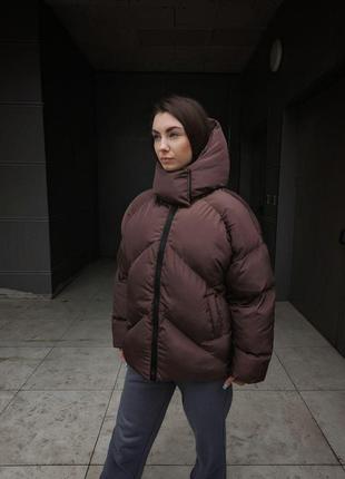 Куртка женская зимняя с капюшоном оверсайз quadro молочная  пуховик мужской теплый короткий6 фото