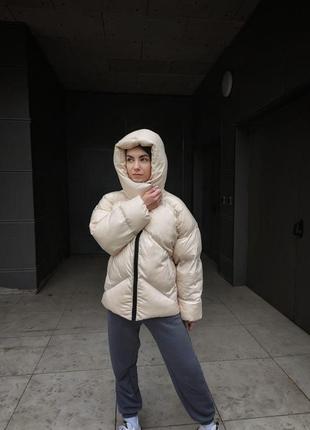 Куртка женская зимняя с капюшоном оверсайз quadro молочная  пуховик мужской теплый короткий3 фото
