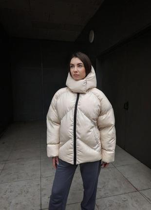 Куртка женская зимняя с капюшоном оверсайз quadro молочная  пуховик мужской теплый короткий4 фото