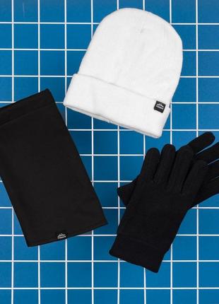 Шапка + шарф + перчатки комплект зимний мужской "s podvorotom" до -30*с белый шапка мужская