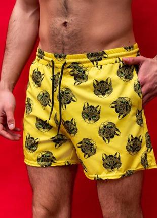 Шорты пляжные мужские kotiki желтые | купальные плавки мужские спортивные с сеткой2 фото