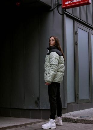 Женская куртка зимняя the north face xx gucci хаки пуховик женский теплый до -25°с tnf3 фото